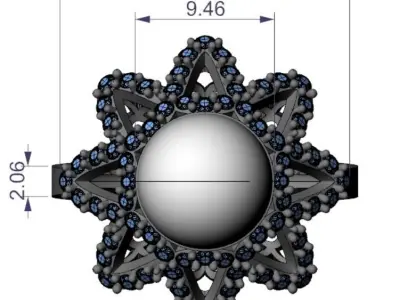 Diamond ring with pearl Free 3D print model