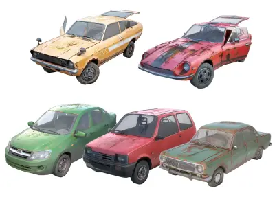 Set of 5 classic cars with interior and color variants az9 3D Model Pack