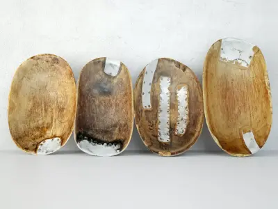Vintage Hutu Burundi Wood Scoop Bowls 2 3D model