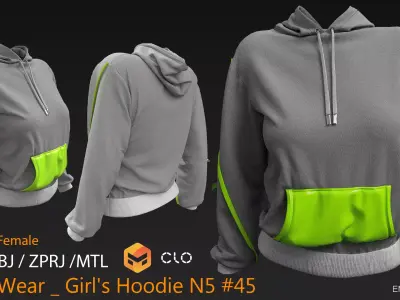 Sport Wear  Girls Hoodie N5 45 CLO3D ZPRJ FBX OBJ MTL  3D model
