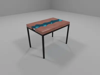 Decorative wooden table with a river inside 3D model