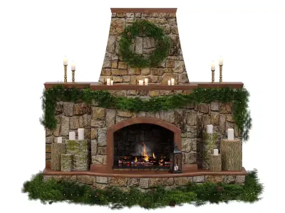 Christmas fireplace Low-poly 3D model