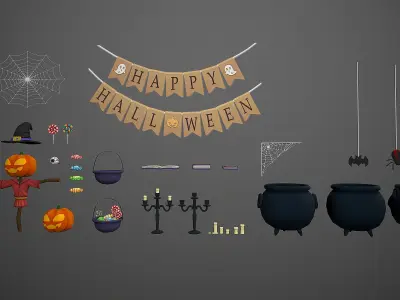 HALLOWEEN PACK - DECORATION AND CEMETERY 3D Model Collection