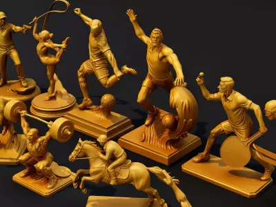 Golden Sports Statue Pack VOL2 Low-poly 3D model