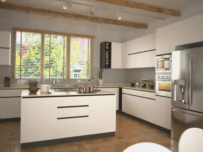 Kitchen and living room interior  3D scene Low-poly 3D model