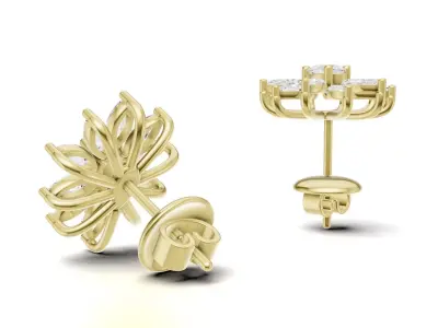 Marquise Diamond Flower Stud Earrings For Women 3D print model