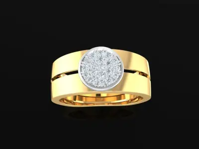 Gold Round Diamond Cluster Men Ring 3D Model  2336 3D print model