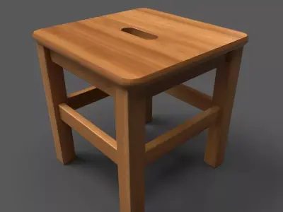 LowStool wooden stool Low-poly 3D model