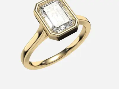 Emerald Diamond Bezel Setting Solitaire Diamond Ring 3D print model