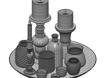 Candles Set glass vases and candle holders 3D model