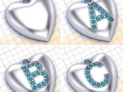 Initial Heart Pendants  3D print model