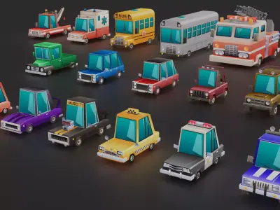 Low poly cartoon car pack Low-poly 3D model