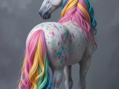 Rainbow Splash Unicorn Fantasy Creature with Vibrant Artistry Low-poly 3D model