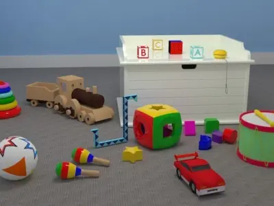 Toybox with Assorted Toys 3D model