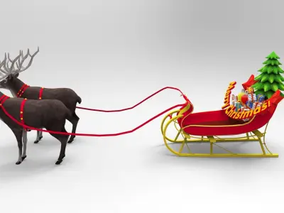 Deer Santa Sleigh Low-poly 3D model