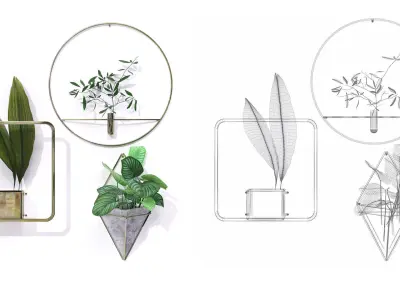  Collection of decorative Leaf Tree Plant Pot Hanging Partition  3D model