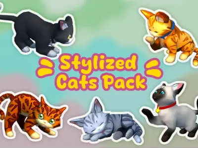 Stylized Cats Pack Low-poly 3D model