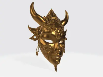 Golden Divine Demon Mask Low-poly 3D model