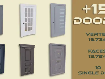15 Doors Pack - GameReady And LowPoly Free low-poly 3D model
