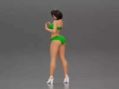 Attractive girl in bikini and heels Leaning Against car 3D print model