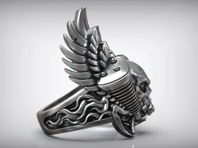 Engine Skull Auto Wings Ride Ring 3D print model