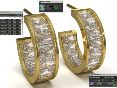 Wedding STL 3DM Wide Hoop Earrings with Baguette model je0145 3D print model