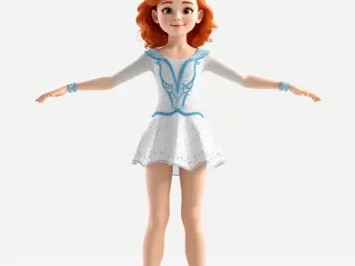 D Figure Skater Character Model Rigged and Animated Low-poly 3D model