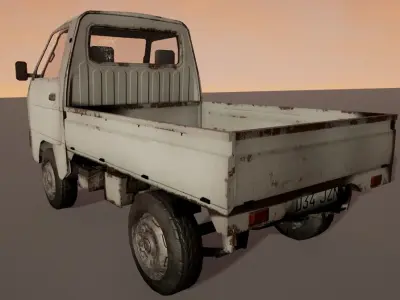 Low poly van old truck with wooden bed Low-poly 3D model