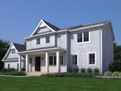Modern American Farmhouse Exterior House 3D Model  Low-poly 3D model