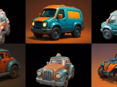 Stylized Car Advanced model bundle 4 pack 100 glb 3D model