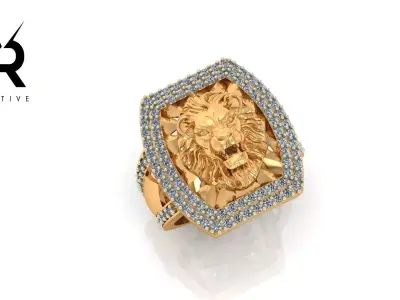 Lion ring with side diamond  Free 3D print model