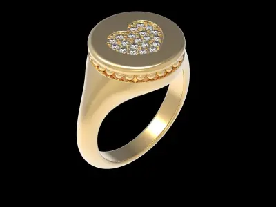 Signet Ring with Heart and Spheric  Orlament 16 3mm  Free 3D print model