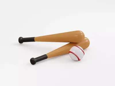 Baseball With Bat Low-poly 3D model