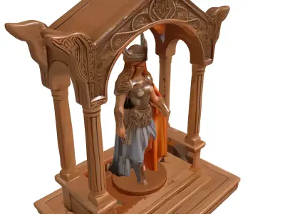Valkyrie Goddess Statue Wooden Shrine Low-poly 3D model