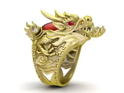 Luxury Chinese Dragon Gold Ring for Men  2075 3D print model