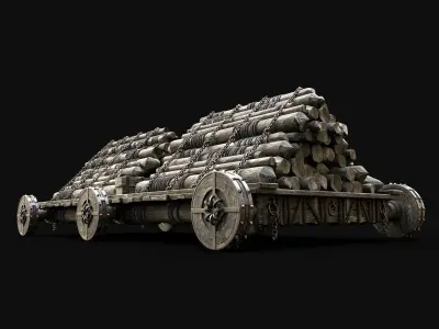 HEAVY LOGS WAGON SLEIGH TIMBER LUMBER TREE ORC SLEDGE Low-poly 3D model