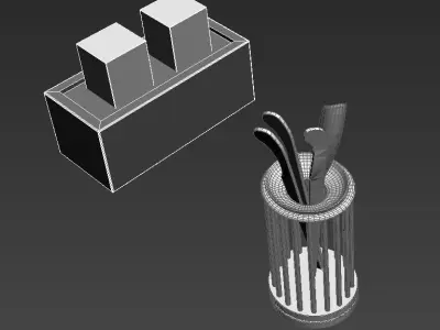 flatware toilet brush and wooden box Free 3D model