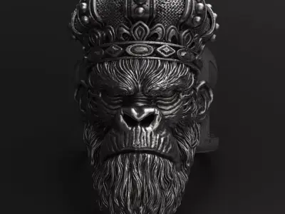Animal ring Jewelry Monkey king with crown vol1  3D print model