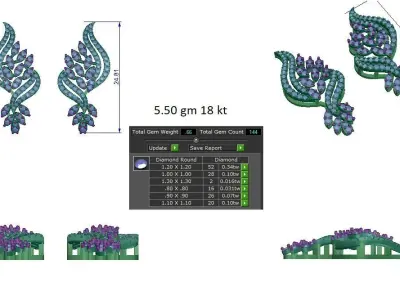 Women Earrings 3dm STL OBJ FBX Renders Details 3D print model 6