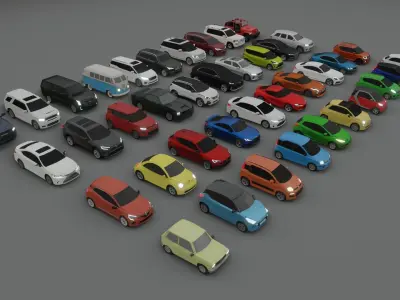 collection of 40 low poly cars 3D models Low-poly 3D model