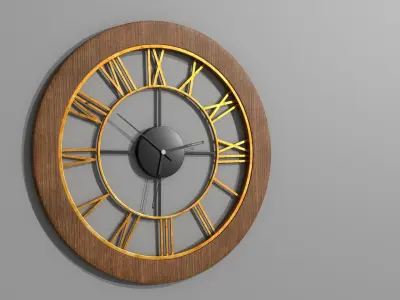 Clock wooden on wall Free 3D model