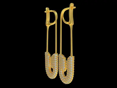 Jacob  Co Rose Gold Diamond Safety Pin Earrings 3D print model