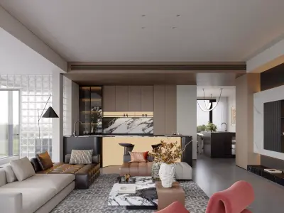 Luxury living room dining room interior scenes  3D model