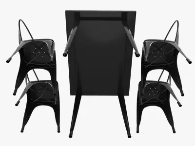 Outdoor Black Dining Table with Chairs 3D model