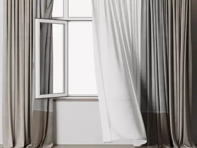 curtains when open window 04 HBH Low-poly 3D model