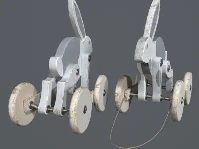 Toy wooden rabbit on wheels Low-poly 3D model