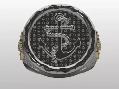 Luxury Anchor and Rope Signet Ring 3D Model Printable 3D print model