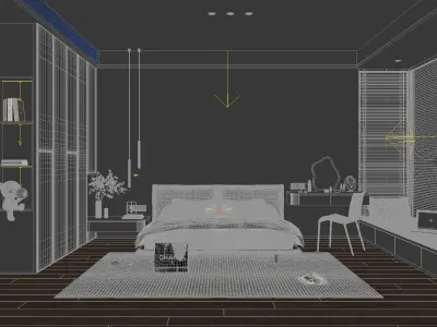 Simple Sleep Space Bedroom Interior Scene 3D model