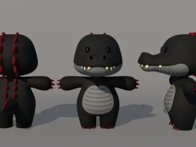 Rigged Cartoon Crocodile Low-poly 3D model