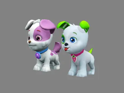 Cartoon puppy - white male dog - Pet dog Low-poly 3D model